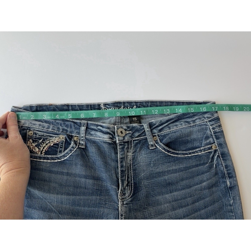 Soundgirl Women's Juniors 15 Blue Medium Wash Skinny Jeans Stretch Embroidered - Picture 7 of 10
